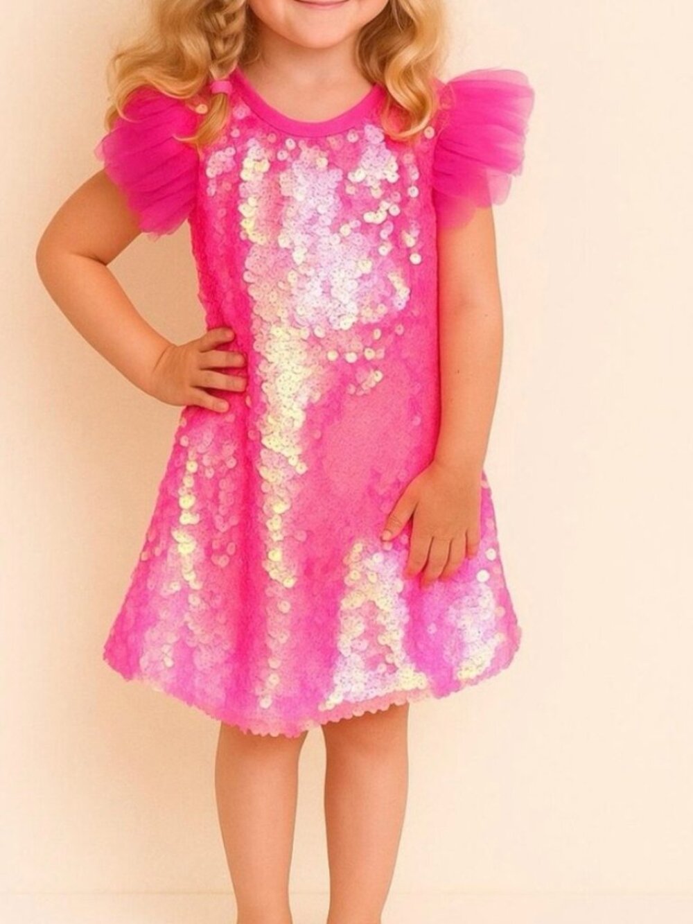 RETIRED American Girl Girls Pink Iridescent Sequin Party Dress Tulle XS 6